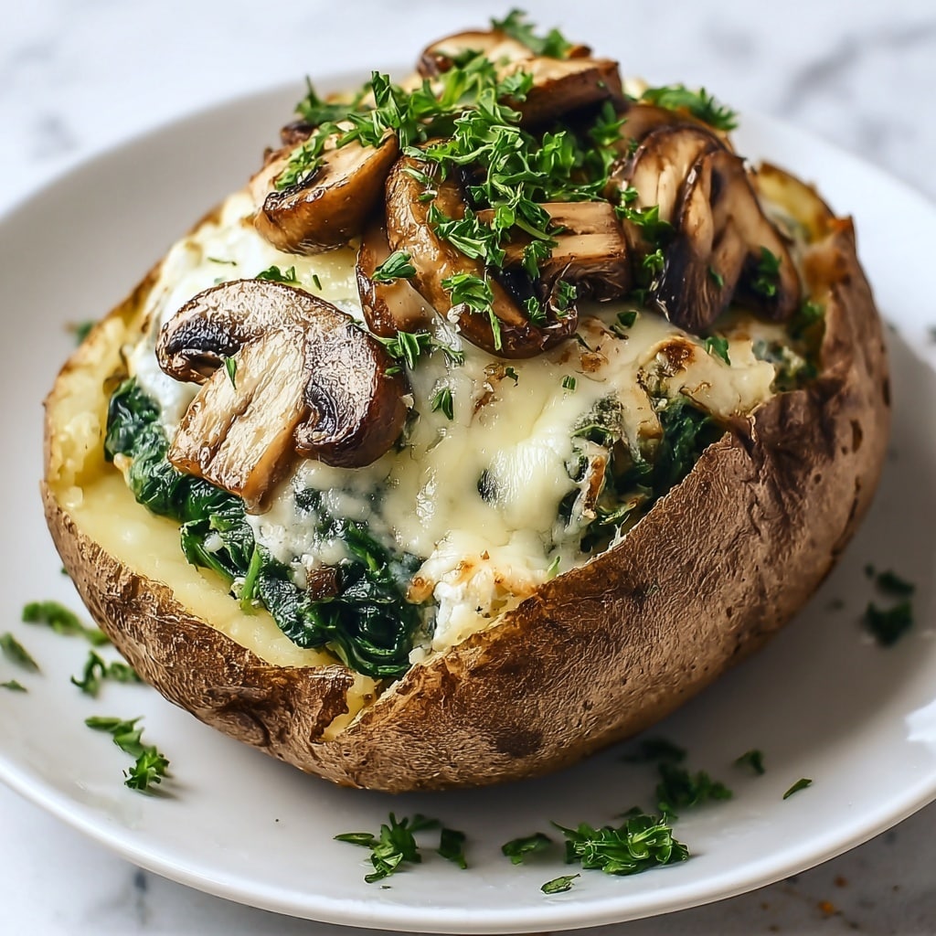 Baked Potatoes with Spinach, Cheese, and Mushrooms Recipe