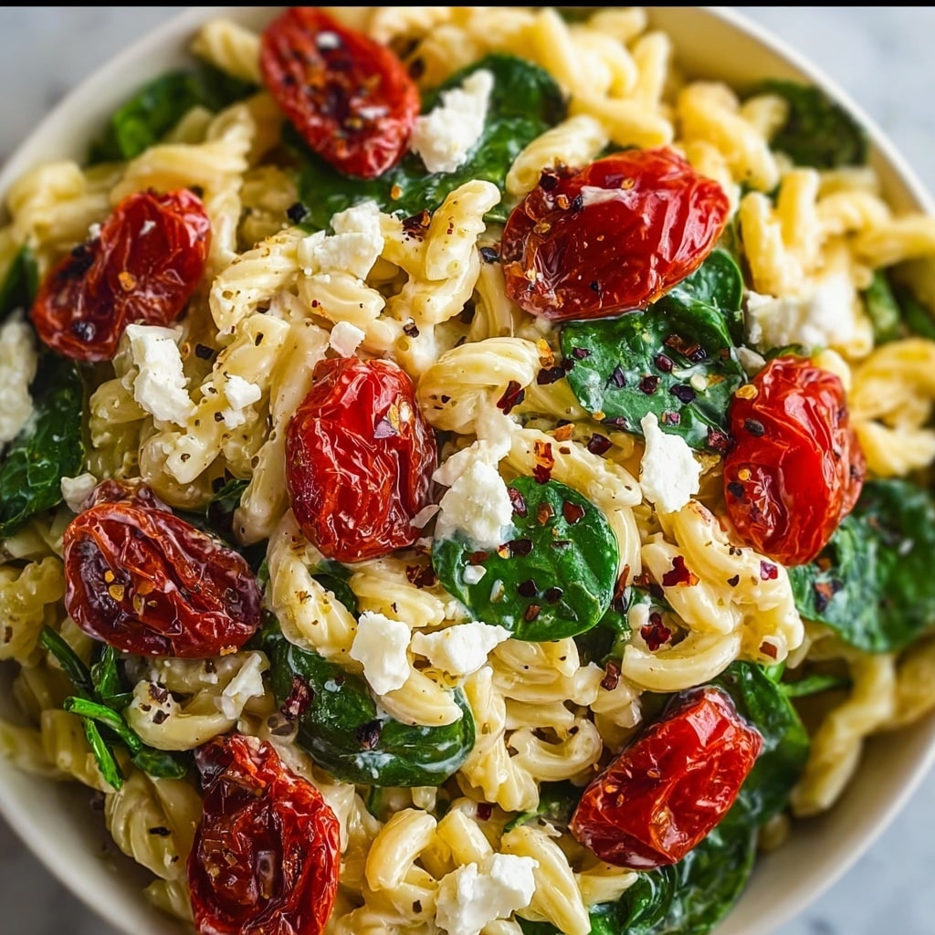 Vibrant Spinach Pasta Salad with Feta and Sweet Cranberries Recipe