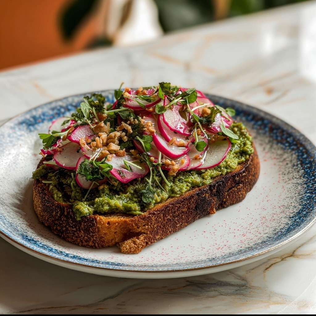 Cilantro Lime Edamame Toast with Pickled Onion Radish Salad Recipe - Recipe Image