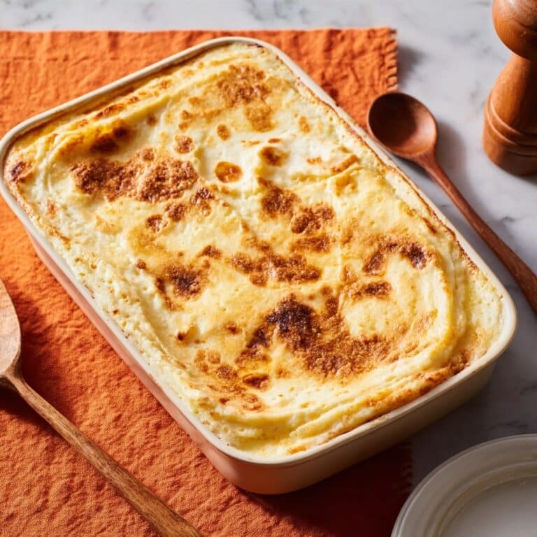 Baked Cheesy Mashed Potatoes with Garlic and Herb Garnish Recipe