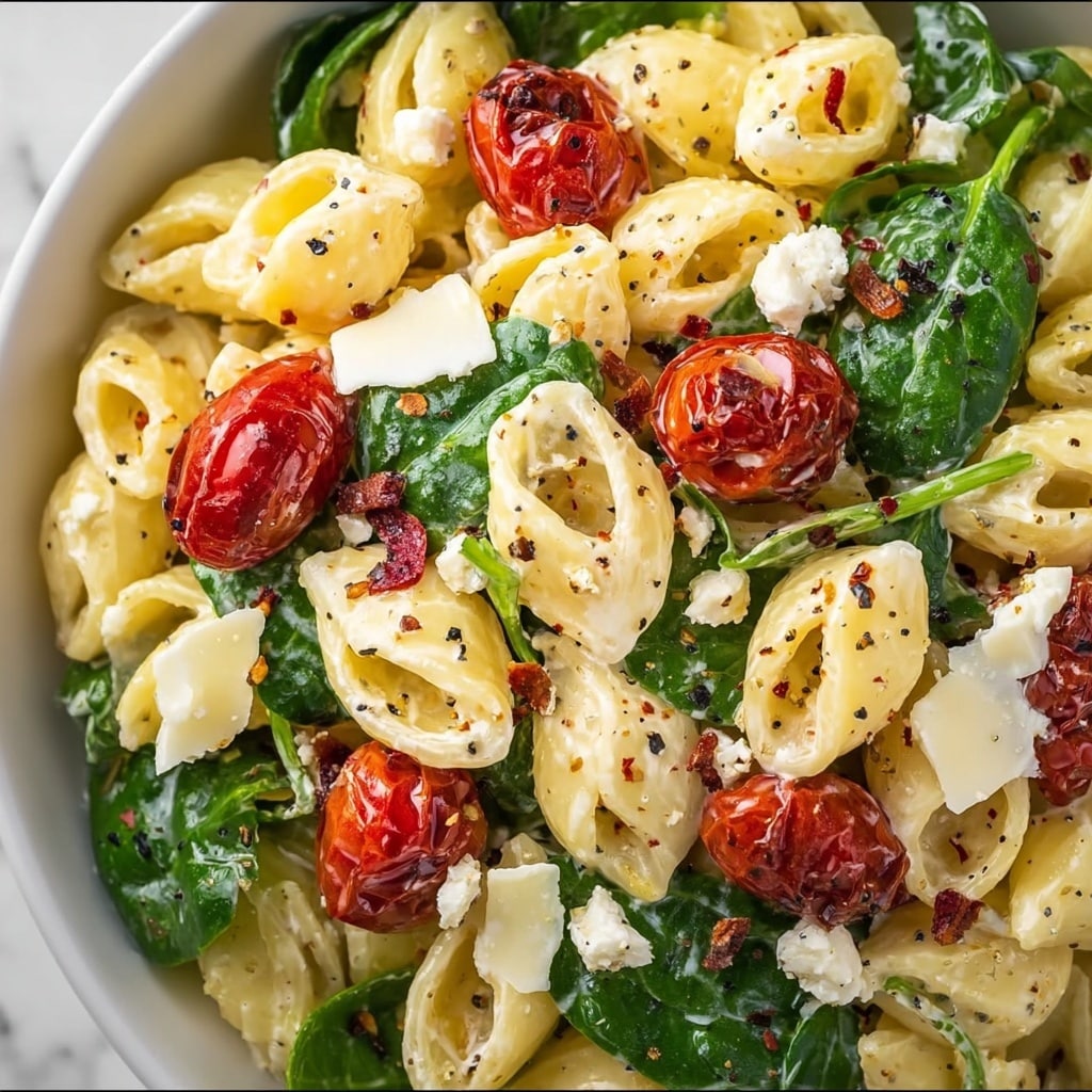 Vibrant Spinach Pasta Salad with Feta and Sweet Cranberries Recipe - Recipe Image
