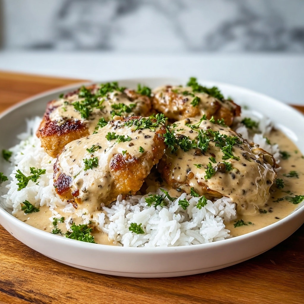 Quick & Easy Creamy Smothered Chicken & Rice Dinner Recipe - Recipe Image