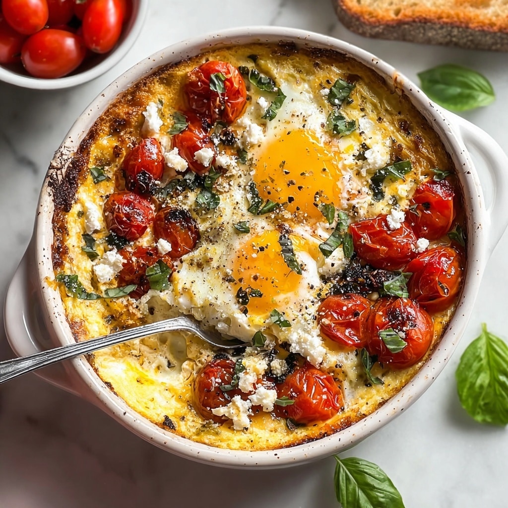 Baked Feta Eggs with Roasted Vegetables and Fresh Herbs Recipe - Recipe Image