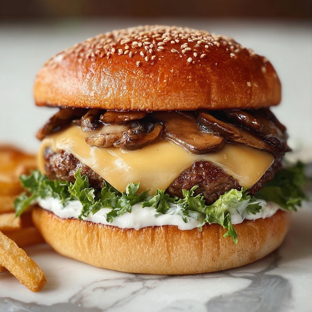 Mouthwatering Mushroom Swiss Burger for Ultimate Grilling Fun Recipe - Recipe Image