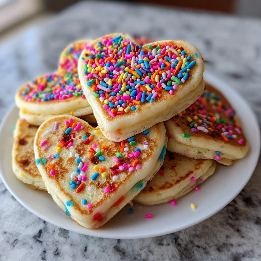 Rainbow Sprinkle Heart Pancakes Recipe - Recipe Image