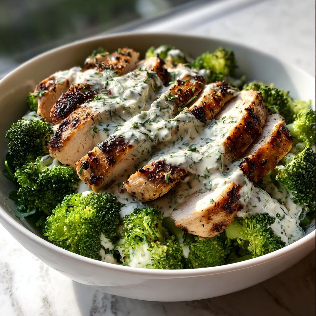 Grilled Chicken Broccoli Bowls with Creamy Garlic Sauce Recipe - Recipe Image