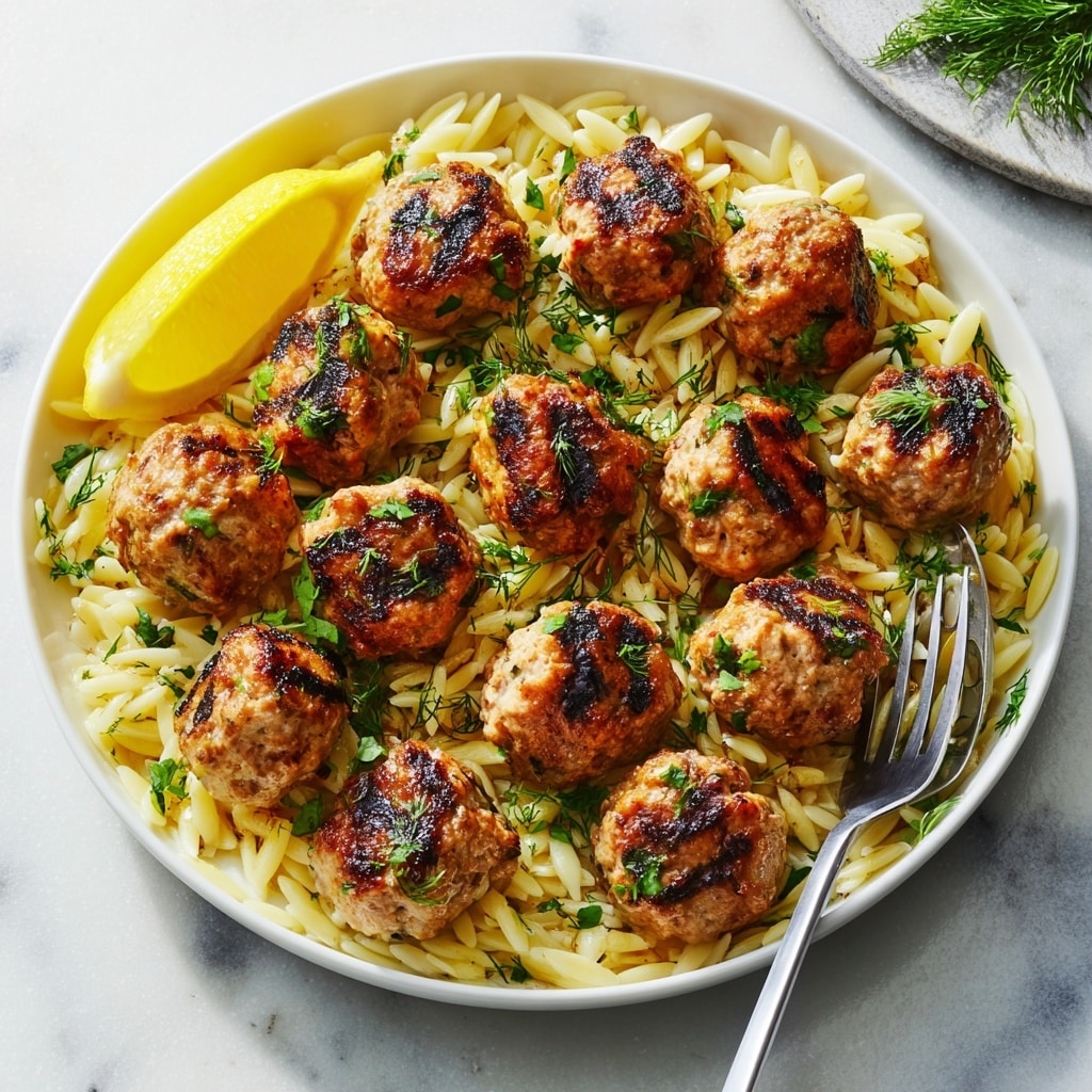 Greek Chicken Meatballs with Lemon Orzo Recipe - Recipe Image