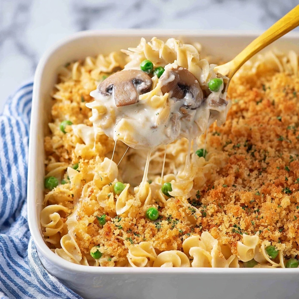 Creamy Tuna Noodle Casserole with Cheddar and Panko Breadcrumb Topping Recipe - Recipe Image