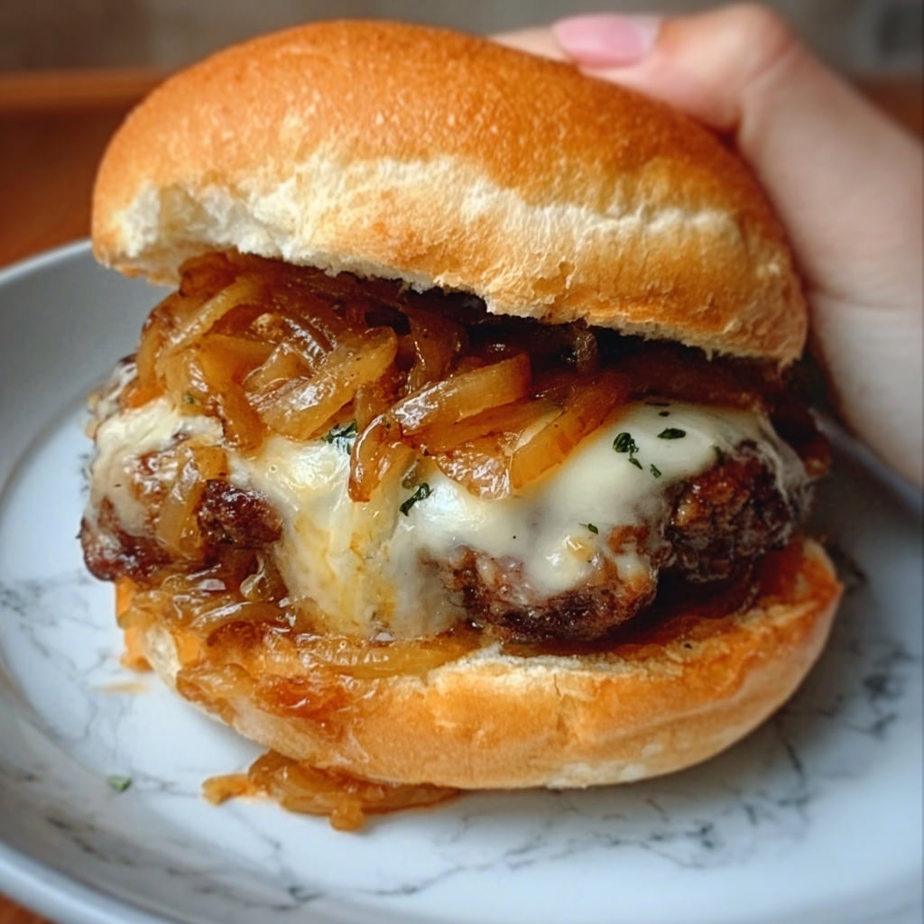 French Onion Steak Sandwich with Grilled Mushrooms Recipe - Recipe Image