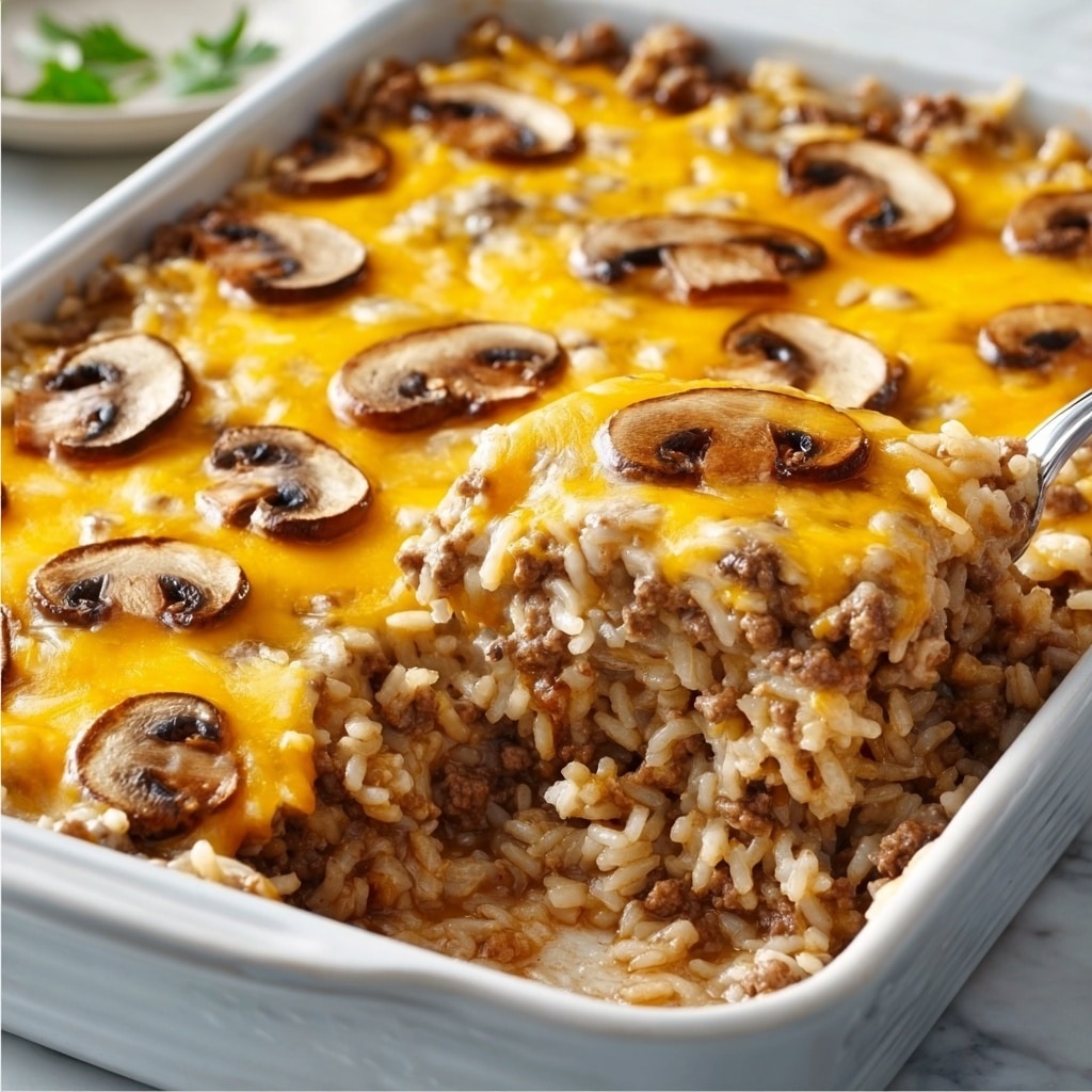 Creamy Beef Mushroom Rice Bake Recipe - Recipe Image
