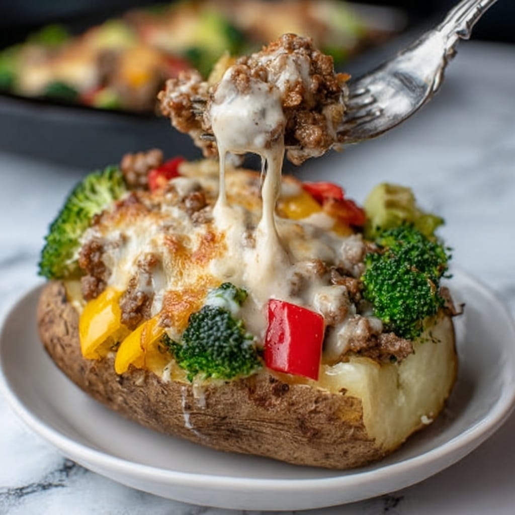 Loaded Jerk Chicken Baked Potato with Jerk Alfredo Sauce Recipe - Recipe Image