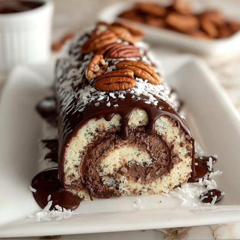 Decadent German Chocolate Coconut Pecan Roll Cake Recipe