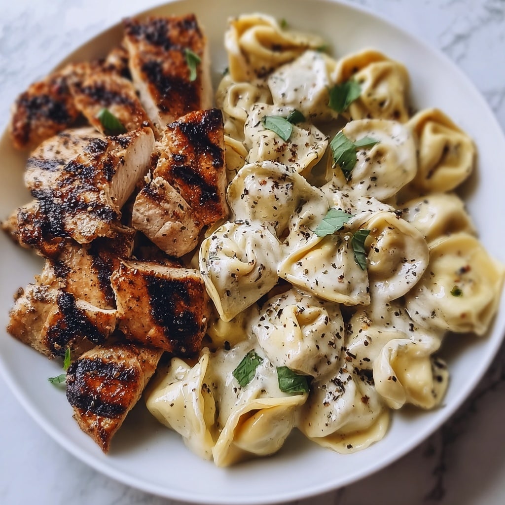 Asiago Tortellini Alfredo with Grilled Chicken Recipe - Recipe Image