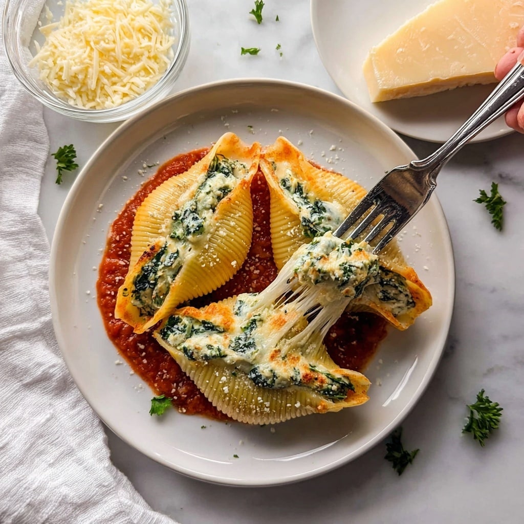 Creamy Spinach and Ricotta Stuffed Shells with Marinara Recipe - Recipe Image