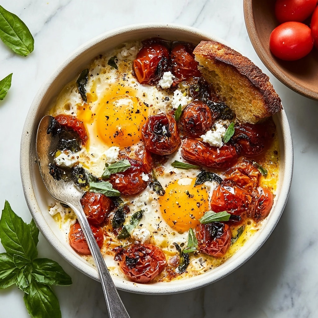 Baked Feta Eggs with Roasted Vegetables and Fresh Herbs Recipe - Recipe Image