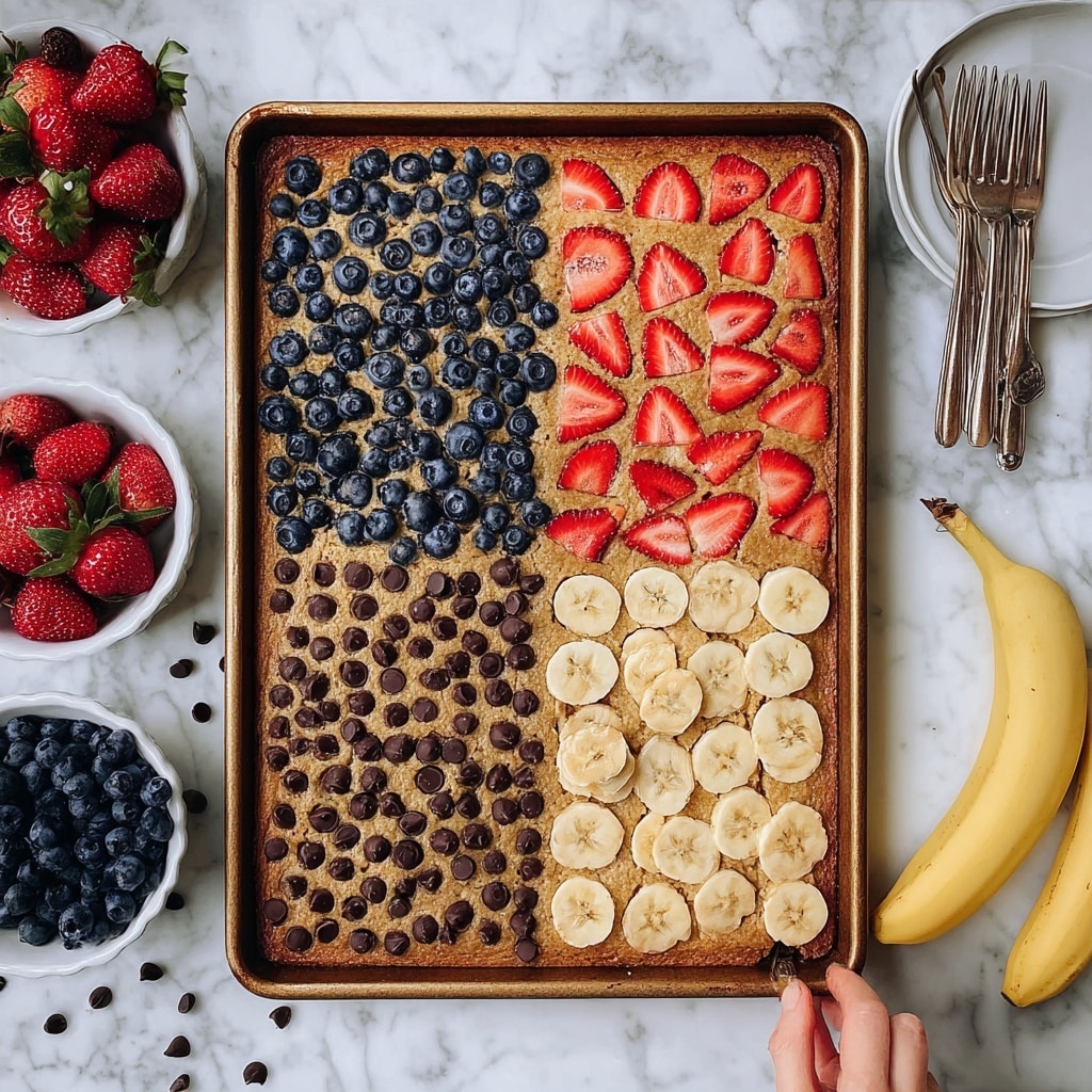 Sheet Pan Pancakes with Fresh Strawberries, Blueberries, Bananas, and Chocolate Chips Recipe - Recipe Image