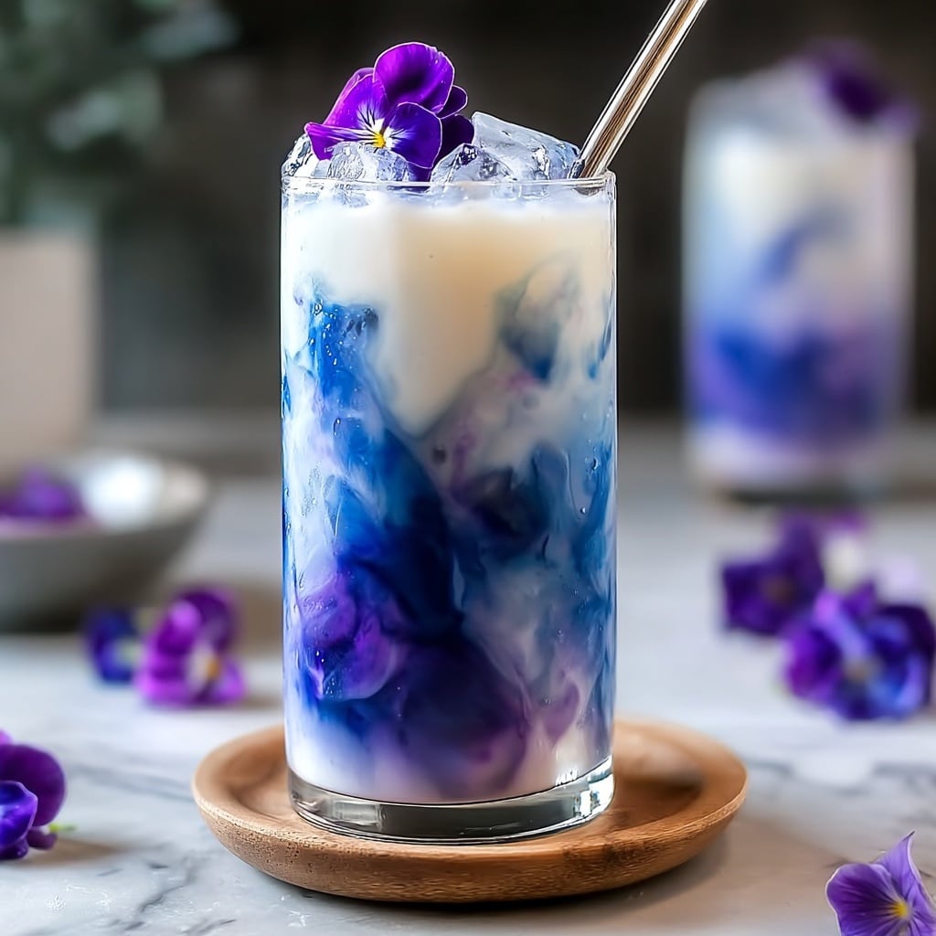 Iced Butterfly Pea Flower Tea Latte Recipe - Recipe Image