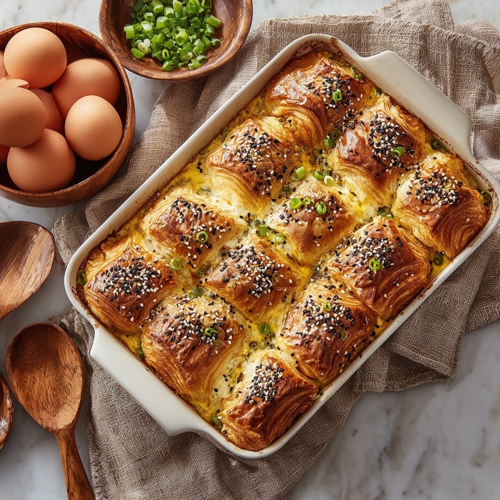 Croissant Breakfast Casserole with Sausage, Cream Cheese, and Green Onions Recipe - Recipe Image