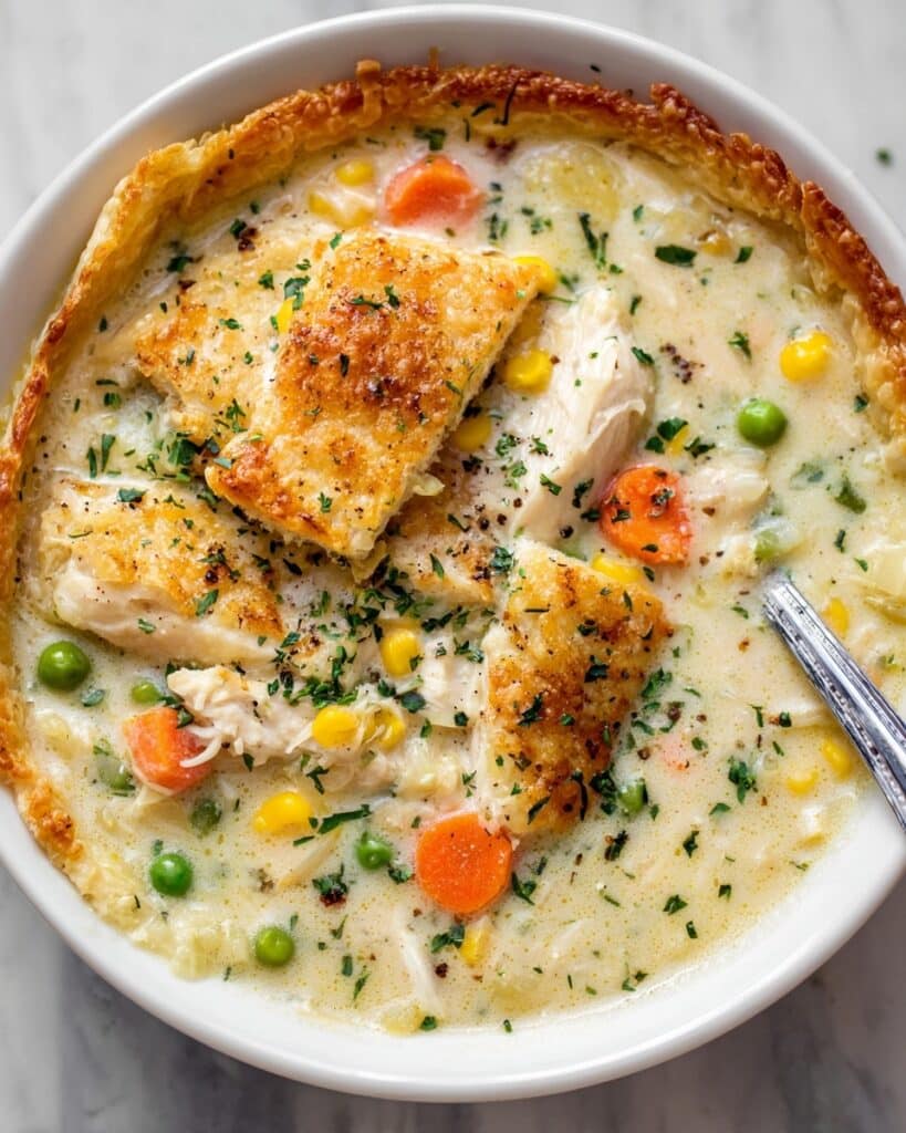 Chicken Pot Pie Soup with Cheddar Crust Dippers Recipe