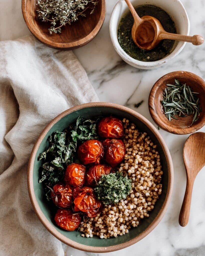 Roast Cherry Tomato and Thyme Risotto with Basil Pesto Recipe