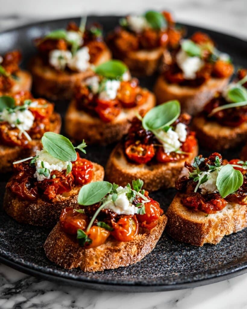 Roasted Tomato and Garlic Bruschetta Bites Recipe