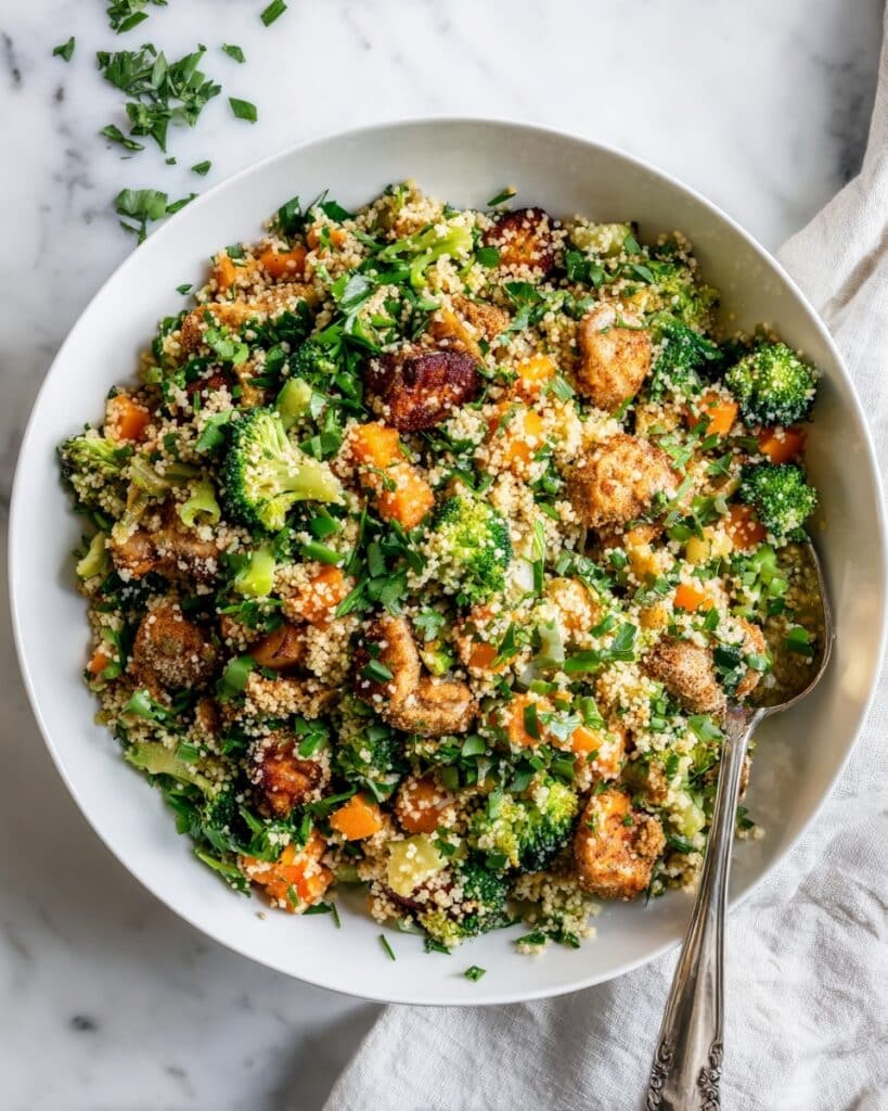 Roasted Butternut Squash, Broccoli, and Cheddar Chicken Couscous Recipe