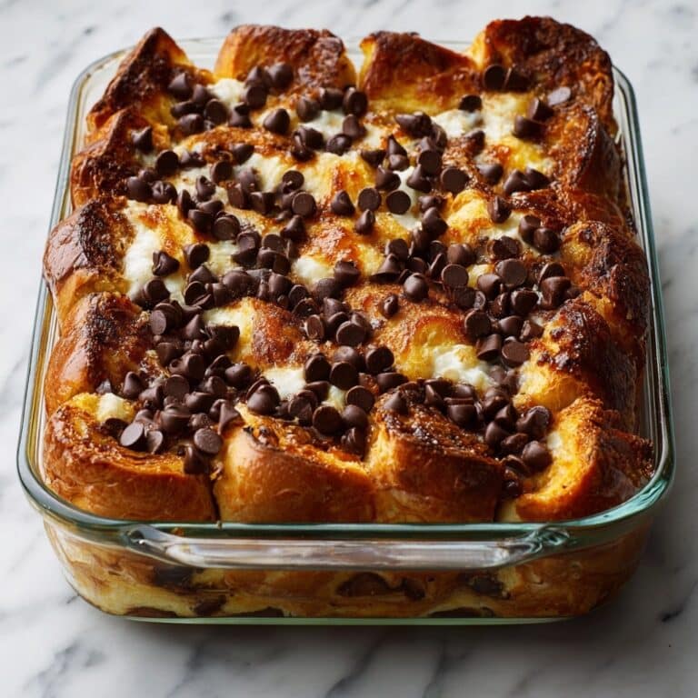 Croissant Breakfast Bake with Chocolate Chips and Cream Cheese Recipe