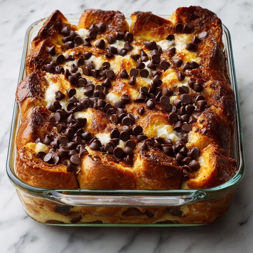 Croissant Breakfast Bake with Chocolate Chips and Cream Cheese Recipe