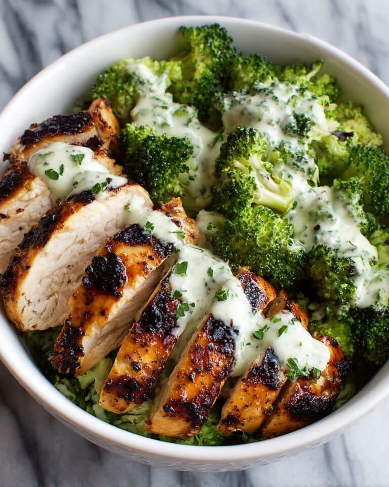 Grilled Chicken & Broccoli Bowls with Creamy Garlic Sauce Recipe