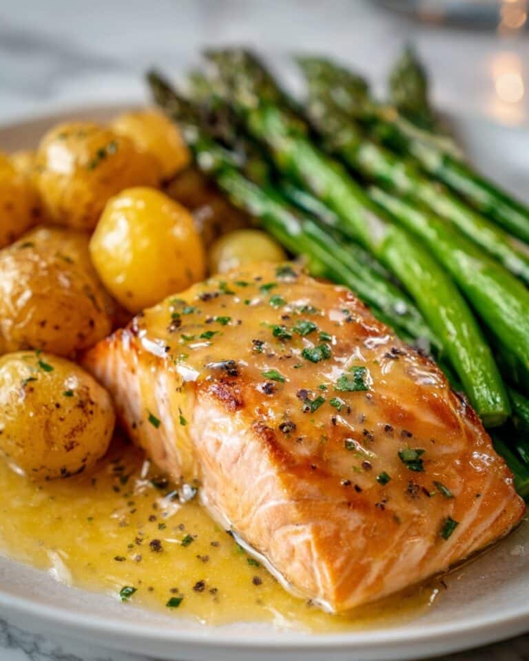 Spiced Salmon with Cheesy Asparagus & Garlic Herb Potatoes Recipe