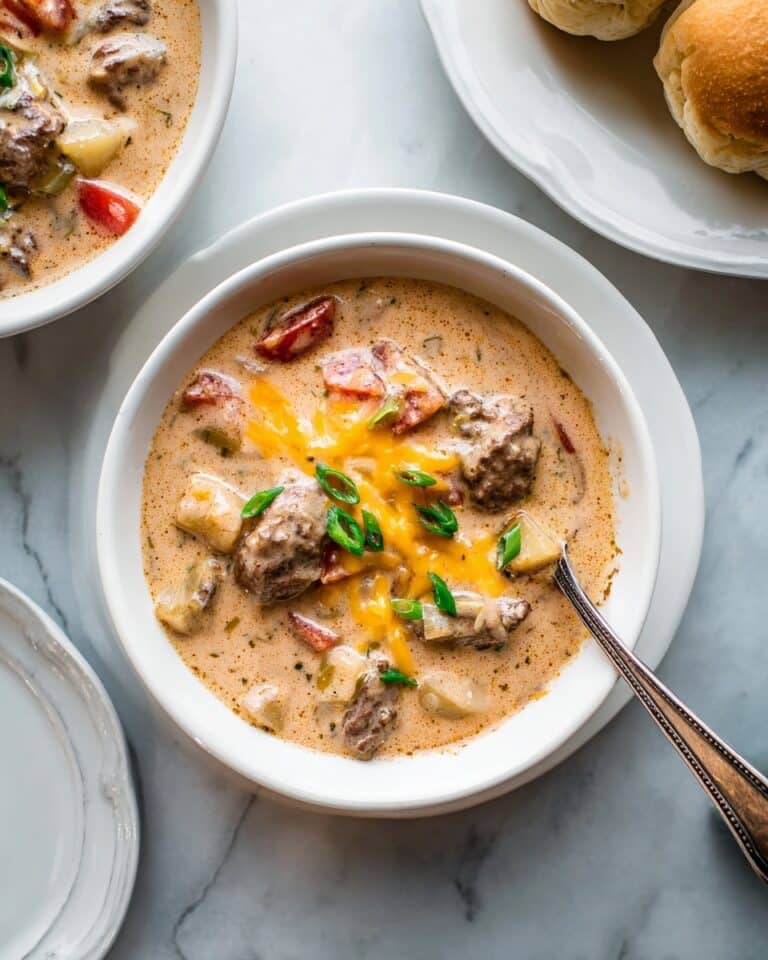 Slow Cooker Cheesy Burger-Flavored Soup Recipe
