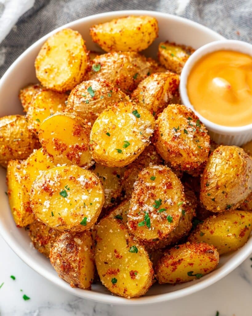 Crunchy Parmesan Crusted Potatoes with Tobiko Gochujang Dip Recipe