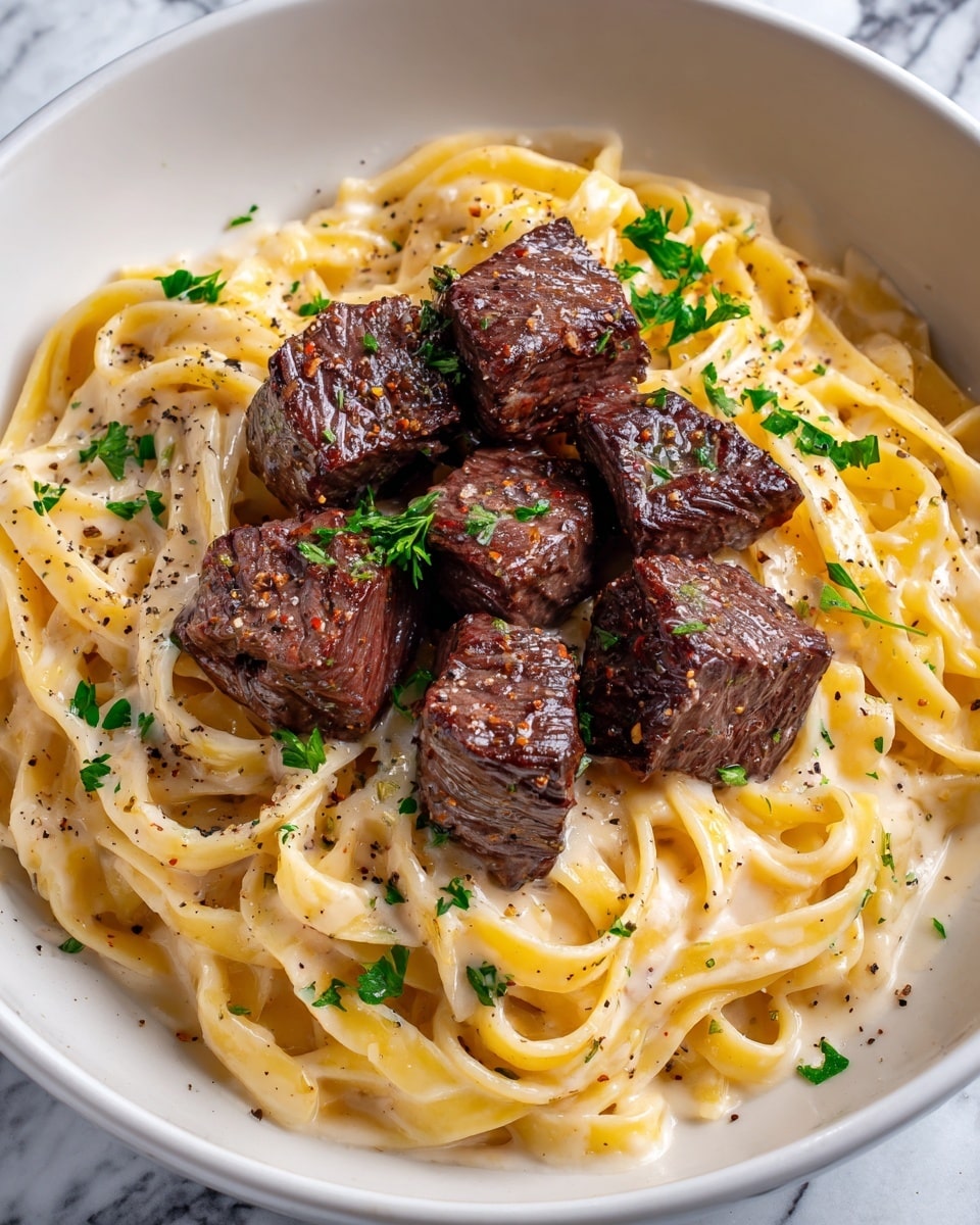 Garlic Butter Steak Bites with Creamy Parmesan Pasta Recipe