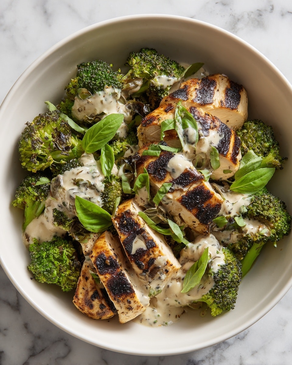 Grilled Chicken & Broccoli Bowls with Creamy Garlic Sauce Recipe - Recipe Image