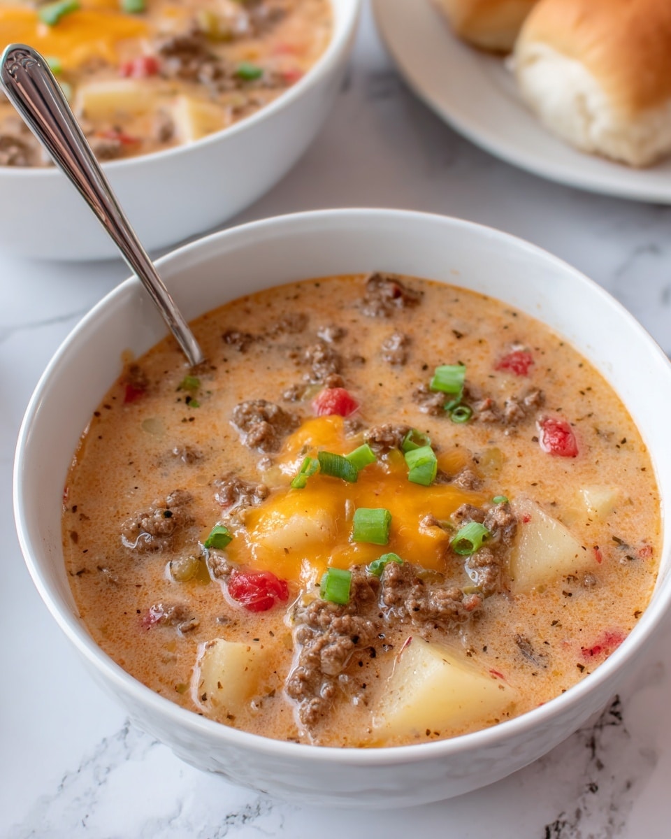 Slow Cooker Cheesy Burger-Flavored Soup Recipe - Recipe Image