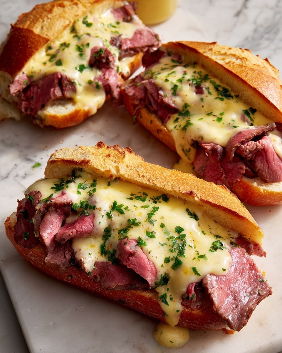 Game Day Garlic Steak and Cheese Sandwiches Recipe - Recipe Image