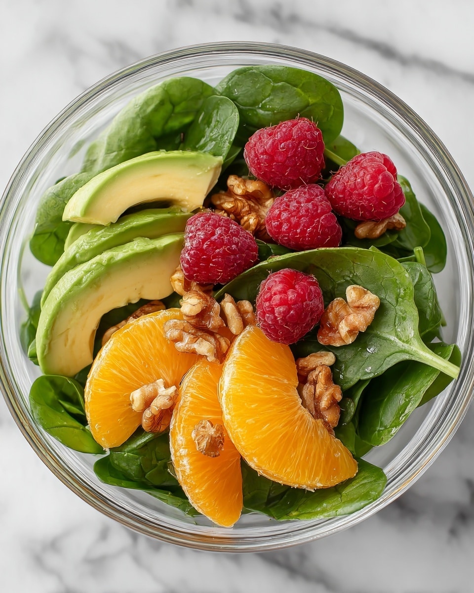 Raspberry-Spinach Salad with Avocado & Walnuts Recipe - Recipe Image