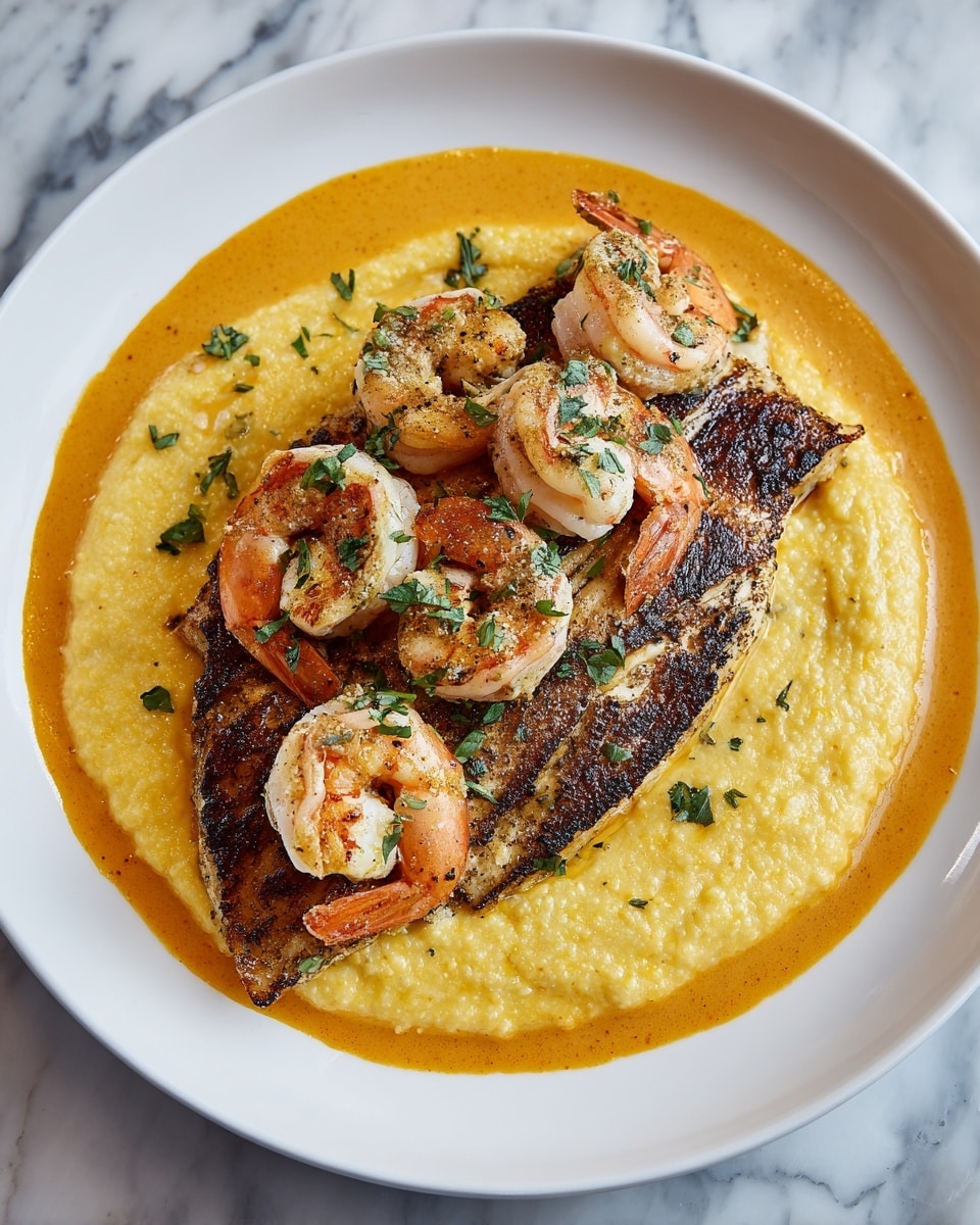 Red Snapper & Shrimp Grits with Cajun Cream Sauce Recipe - Recipe Image
