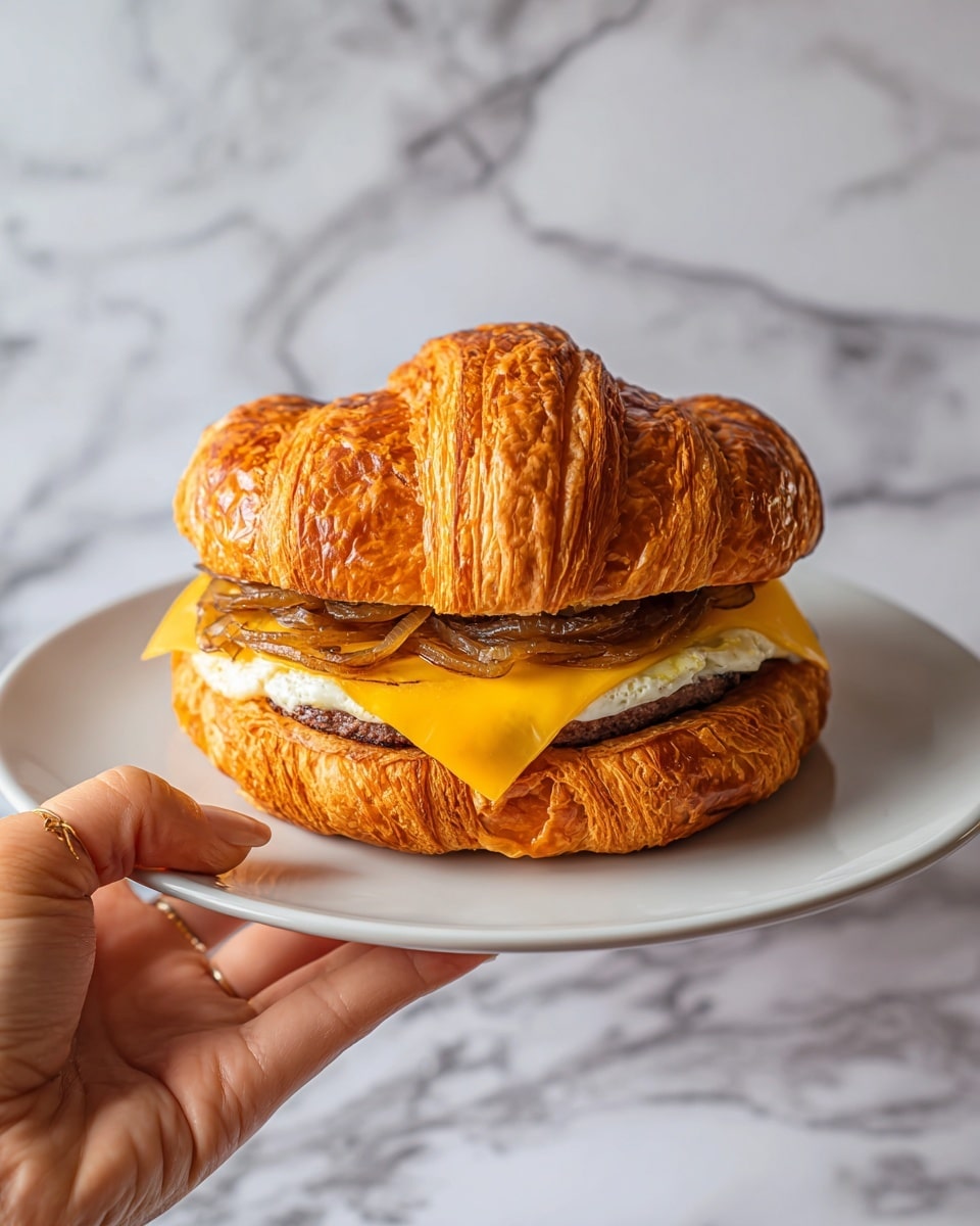 French Onion Croissant Burger Recipe - Recipe Image