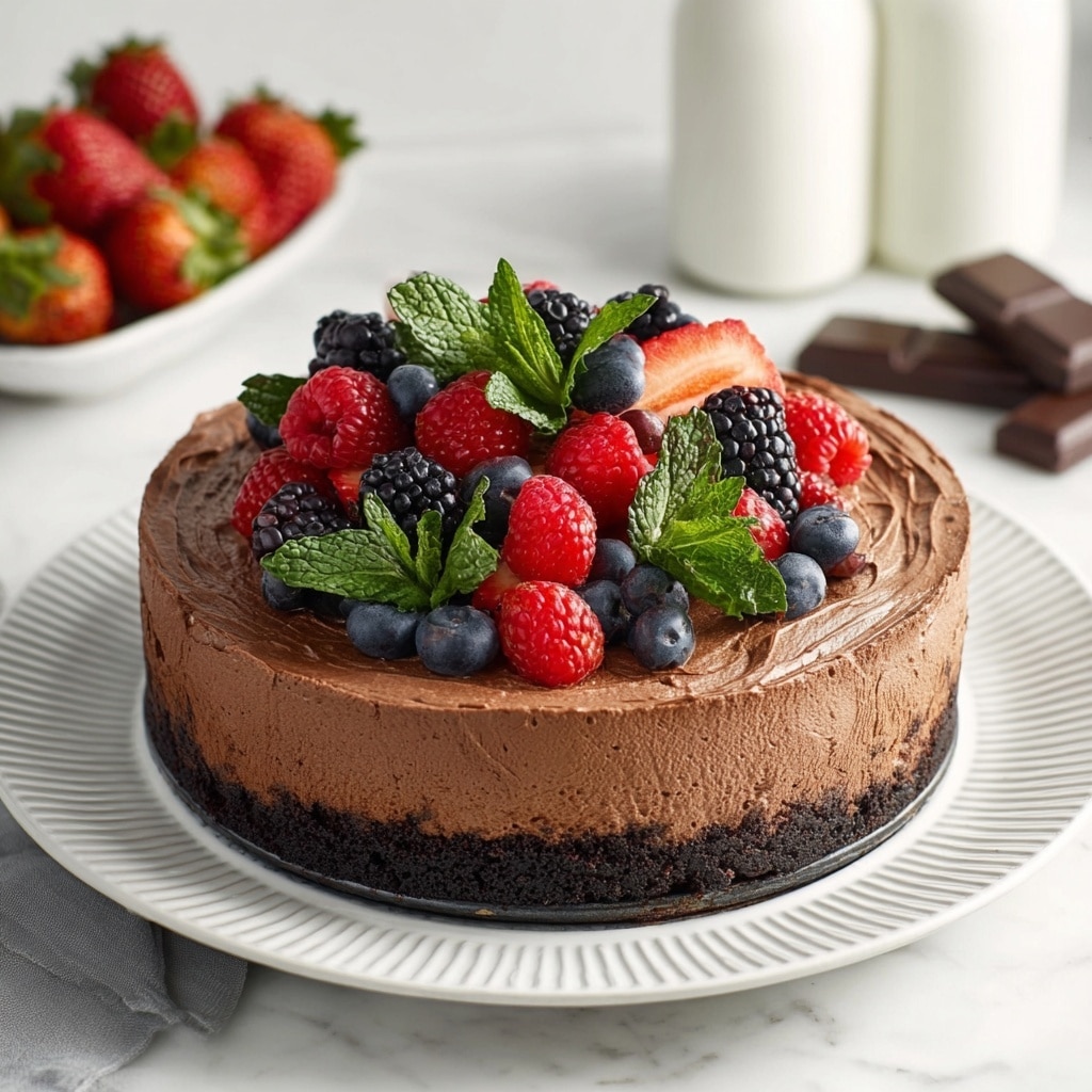 Vegan Chocolate Mousse Cake with Berry Garnish Recipe - Recipe Image
