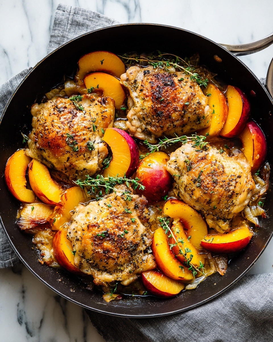 Skillet Roast Chicken with Peaches, Tomatoes, and Red Onion Recipe - Recipe Image