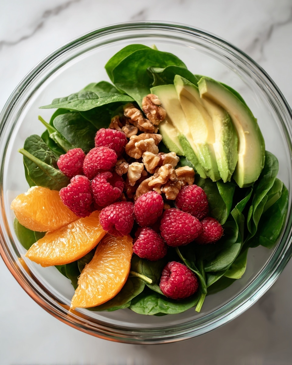 Raspberry-Spinach Salad with Avocado & Walnuts Recipe - Recipe Image