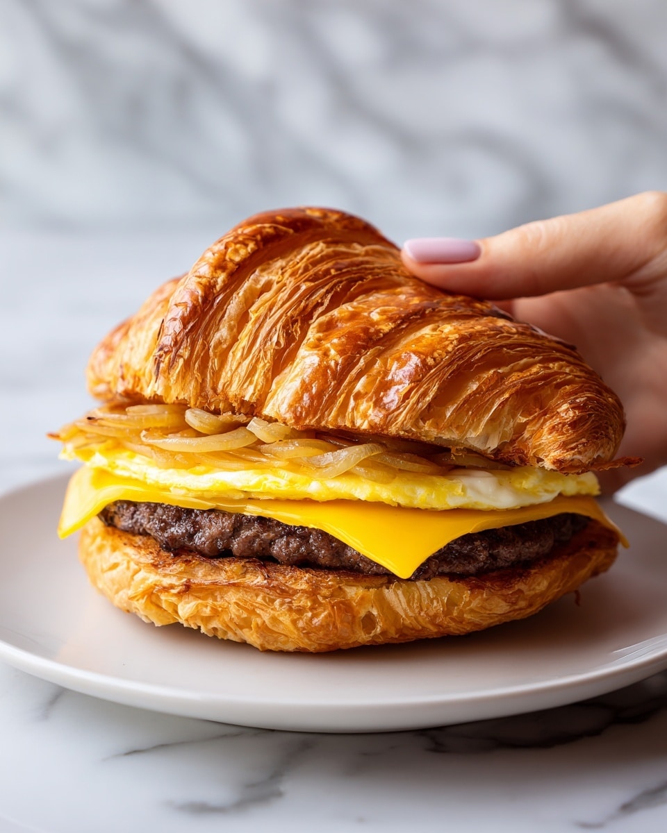 French Onion Croissant Burger Recipe - Recipe Image